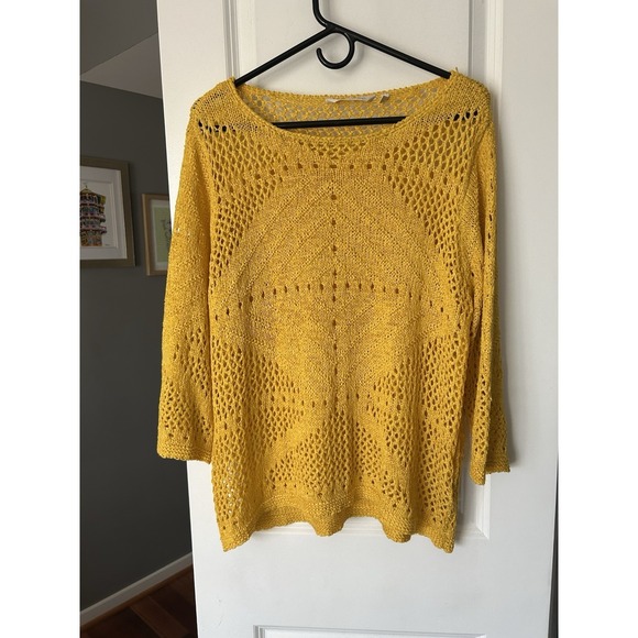Soft Surroundings Sweaters - Soft Surroundings Women's Beachwalk Open Knit Sweater Mustard Yellow Size XL